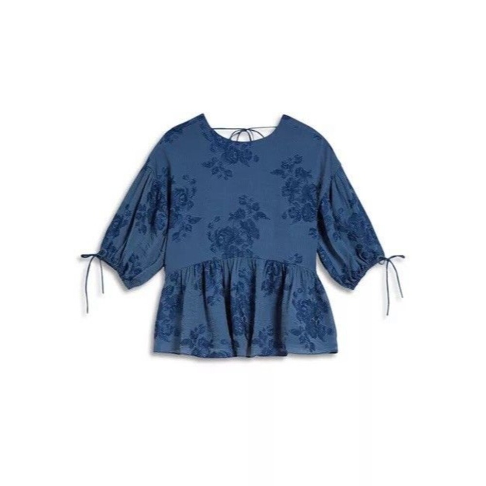 Ted Baker Blue Floral Peplum Blouse Romantic Cottagecore Coquette Top 1 babydoll